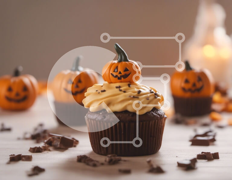 Σετ των 2 Intra Συλλεκτικό Ξύλινο Παζλ Plywood  4mm - Cupcakes με διακοσμητικά κολοκύθας και τσιπς σοκολάτας Σε Ξύλινο Κουτί - Διαστάσεις: 10x10 cm – 25 κομμάτια
