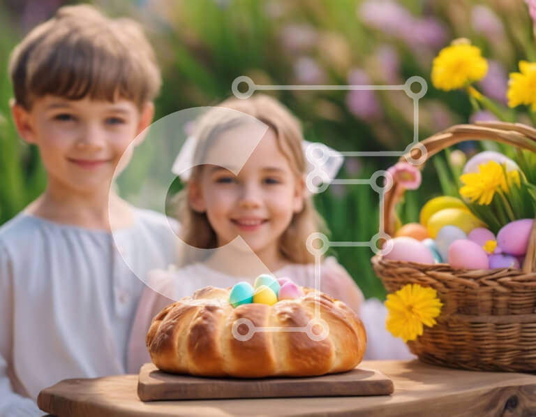 Intra Συλλεκτικό Ξύλινο Παζλ Plywood  4mm - Πασχαλινό λαγουδάκι και γιορτή αυγών με τα παιδιά Σε Ξύλινο Κουτί - Διαστάσεις: 10x10 cm – 25 κομμάτια