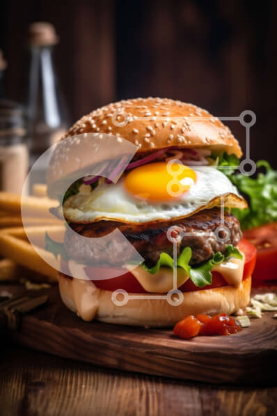 Σετ των 2 Intra Συλλεκτικό Ξύλινο Παζλ Plywood  4mm - Νόστιμο χάμπουργκερ με τηγανητό αυγό και τηγανιτές πατάτες Σε Ξύλινο Κουτί - Διαστάσεις: 10x10 cm – 25 κομμάτια