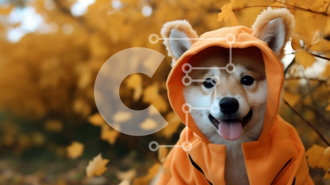 Σετ των 2 Intra Συλλεκτικό Ξύλινο Παζλ Plywood  4mm - Χαριτωμένο σκυλί με πορτοκαλί φούτερ που κάθεται στα φθινοπωρινά φύλλα Σε Ξύλινο Κουτί - Διαστάσεις: 10x10 cm – 25 κομμάτια