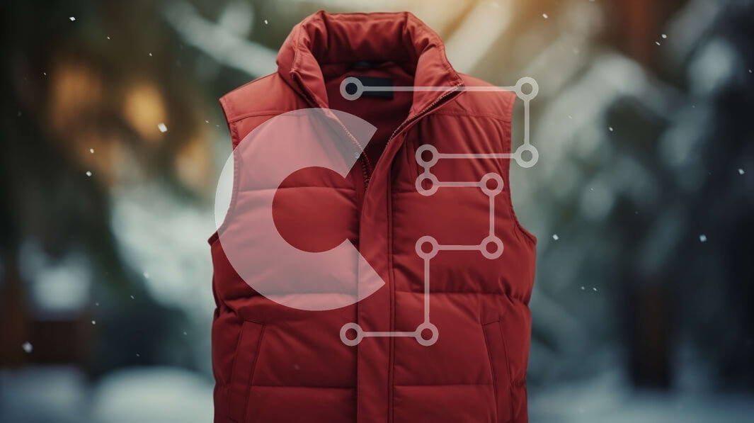 Intra Συλλεκτικό Ξύλινο Παζλ Plywood  4mm - Κομψό κόκκινο φουσκωτό γιλέκο σε χειμερινό σκηνικό Σε Ξύλινο Κουτί - Διαστάσεις Puzzle: 10x10 cm – 25 κομμάτια