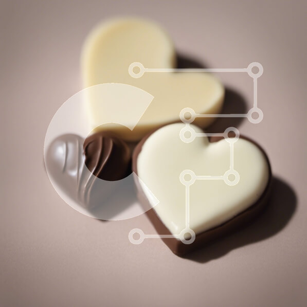 Σετ των 2 Intra Συλλεκτικό Ξύλινο Παζλ Plywood  4mm - Καραμέλες σοκολάτας σε σχήμα καρδιάς σε μπεζ φόντο Σε Ξύλινο Κουτί - Διαστάσεις: 10x10 cm – 25 κομμάτια