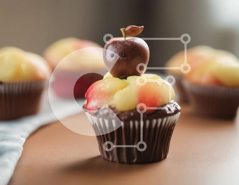 Σετ των 2 Intra Συλλεκτικό Ξύλινο Παζλ Plywood  4mm - Cupcakes σοκολάτας με διακοσμητικά μήλου Σε Ξύλινο Κουτί - Διαστάσεις: 10x10 cm – 25 κομμάτια