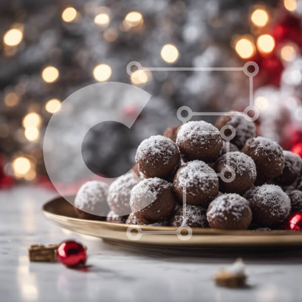 Σετ των 2 Intra Συλλεκτικό Ξύλινο Παζλ Plywood  4mm - Χρυσό πιάτο με σοκολατένιες μπάλες καλυμμένες με ζάχαρη άχνη Σε Ξύλινο Κουτί - Διαστάσεις: 10x10 cm – 25 κομμάτια