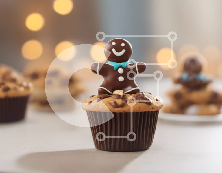 Σετ των 2 Intra Συλλεκτικό Ξύλινο Παζλ Plywood  4mm - Δύο cupcakes με ειδώλιο με μελόψωμο και μπισκότα σε ένα τραπέζι Σε Ξύλινο Κουτί - Διαστάσεις: 10x10 cm – 25 κομμάτια