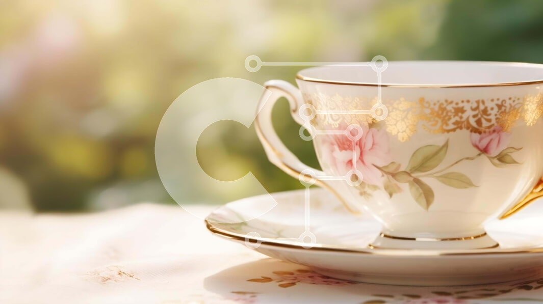 Intra Συλλεκτικό Ξύλινο Παζλ Plywood  4mm - Vintage φλιτζάνι τσαγιού και πιατάκι σε τραπεζομάντιλο με το φως του ήλιου Σε Ξύλινο Κουτί - Διαστάσεις: 10x10 cm – 25 κομμάτια