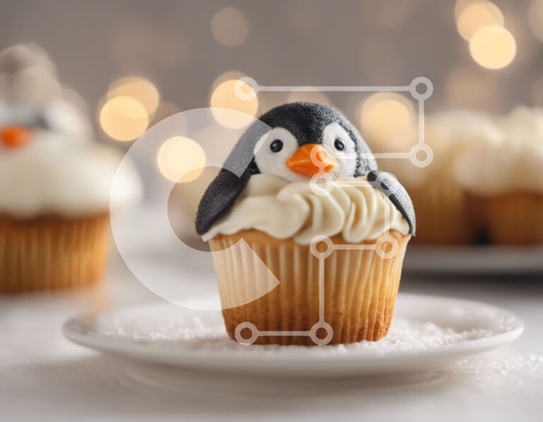 Σετ των 2 Intra Συλλεκτικό Ξύλινο Παζλ Plywood  4mm - Cupcakes Penguin για την εορταστική περίοδο Σε Ξύλινο Κουτί - Διαστάσεις: 10x10 cm – 25 κομμάτια