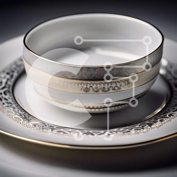 Intra Συλλεκτικό Ξύλινο Παζλ Plywood  4mm - Κομψό λευκό πορσελάνινο πιάτο δείπνου με χρυσό στεφάνι και λεπτό floral σχέδιο Σε Ξύλινο Κουτί - Διαστάσεις: 10x10 cm – 25 κομμάτια