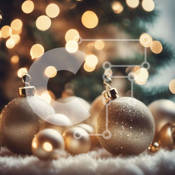 Intra Συλλεκτικό Ξύλινο Παζλ Plywood  4mm - Στολίδια χρυσής μπάλας στο χιόνι με το χριστουγεννιάτικο δέντρο Σε Ξύλινο Κουτί - Διαστάσεις: 10x10 cm – 25 κομμάτια