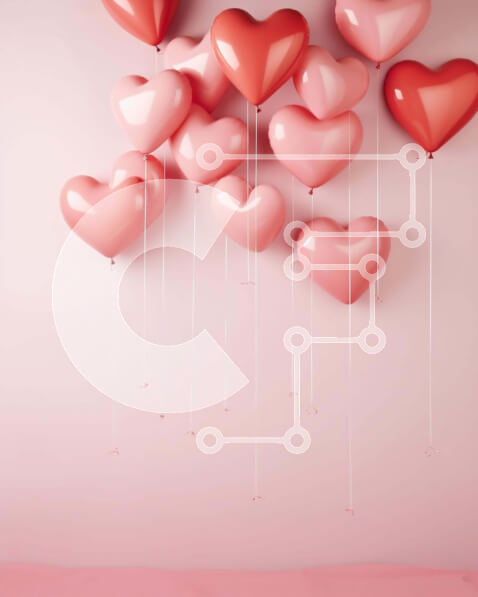 Intra Συλλεκτικό Ξύλινο Παζλ Plywood  4mm - Ροζ μπαλόνια σε σχήμα καρδιάς που επιπλέουν στον αέρα Σε Ξύλινο Κουτί - Διαστάσεις: 10x10 cm – 25 κομμάτια