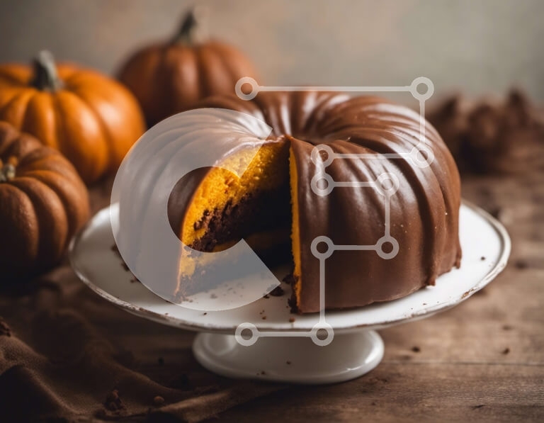 Σετ των 2 Intra Συλλεκτικό Ξύλινο Παζλ Plywood  4mm - Τούρτα Bundt σοκολάτας με φέτες και κολοκύθες Σε Ξύλινο Κουτί - Διαστάσεις: 10x10 cm – 25 κομμάτια