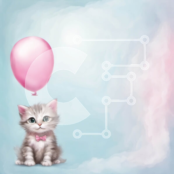 Intra Συλλεκτικό Ξύλινο Παζλ Plywood  4mm - Αξιολάτρευτο γκρι γατάκι σε ένα σύννεφο με ένα ροζ μπαλόνι Σε Ξύλινο Κουτί - Διαστάσεις: 10x10 cm – 25 κομμάτια