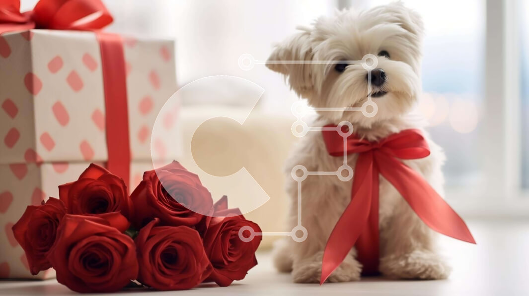 Intra Συλλεκτικό Ξύλινο Παζλ Plywood  4mm - Γιορτή του Αγίου Βαλεντίνου με σκύλο και τριαντάφυλλα Σε Ξύλινο Κουτί - Διαστάσεις: 10x10 cm – 25 κομμάτια