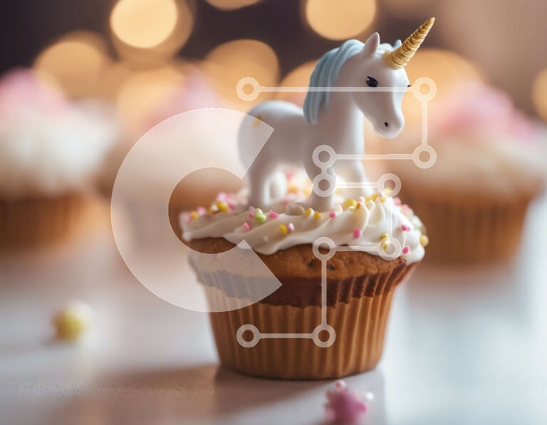 Intra Συλλεκτικό Ξύλινο Παζλ Plywood  4mm - Λευκό ειδώλιο μονόκερου σε cupcakes Σε Ξύλινο Κουτί - Διαστάσεις Puzzle: 10x10 cm – 25 κομμάτια