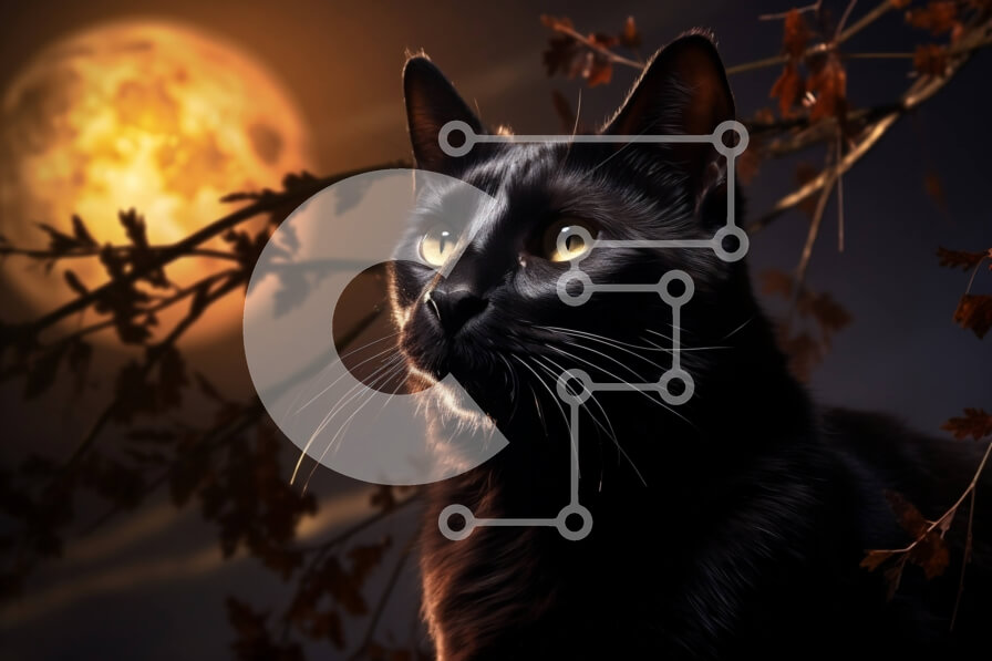 Σετ των 2 Intra Συλλεκτικό Ξύλινο Παζλ Plywood  4mm - Μυστηριώδης εικόνα μιας μαύρης γάτας που σκιαγραφείται ενάντια σε μια πανσέληνο Σε Ξύλινο Κουτί - Διαστάσεις: 10x10 cm – 25 κομμάτια