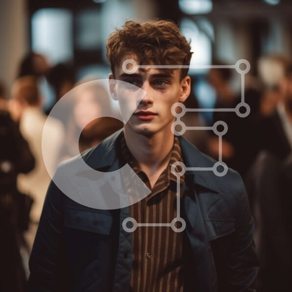 Intra Συλλεκτικό Ξύλινο Παζλ Plywood  4mm - Πορτρέτο ενός άνδρα που φορά ένα μπλε σακάκι και ριγέ πουκάμισο με σοβαρή έκφραση Σε Ξύλινο Κουτί - Διαστάσεις Puzzle: 10x10 cm – 25 κομμάτια