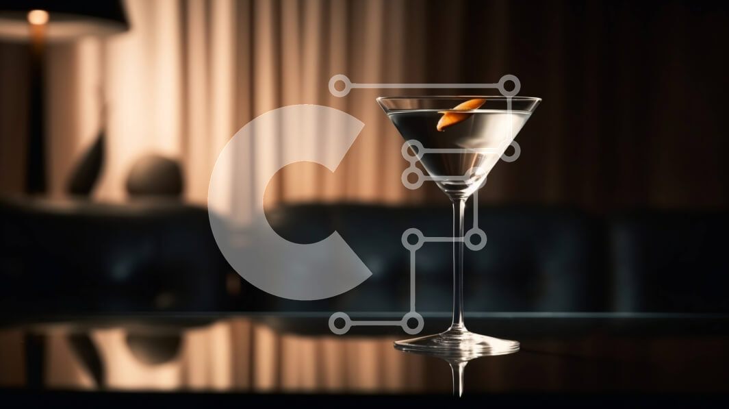 Σετ των 2 Intra Συλλεκτικό Ξύλινο Παζλ Plywood  4mm - Ποτήρι Martini με διαυγές υγρό σε μαύρο τραπέζι Σε Ξύλινο Κουτί - Διαστάσεις: 10x10 cm – 25 κομμάτια