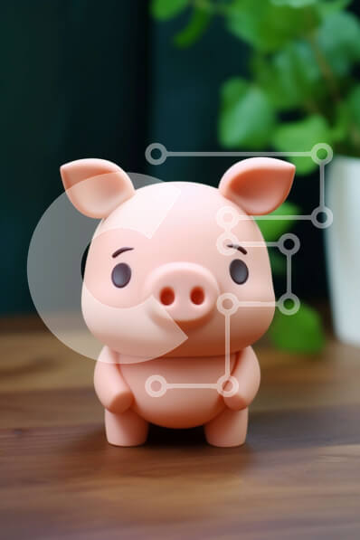 Intra Συλλεκτικό Ξύλινο Παζλ Plywood  4mm - Μικρό ροζ γουρούνι παιχνίδι στο τραπέζι με φυτά σε γλάστρες Σε Ξύλινο Κουτί - Διαστάσεις Puzzle: 10x10 cm – 25 κομμάτια