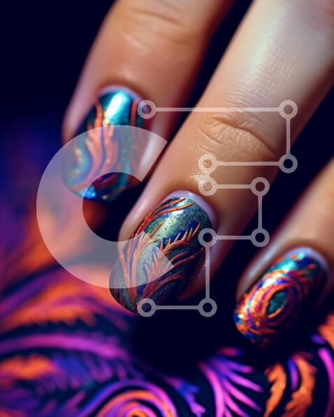 Intra Συλλεκτικό Ξύλινο Παζλ Plywood  4mm - Τολμηρό και εντυπωσιακό Floral Nail Art για μια βραδινή έξοδο Σε Ξύλινο Κουτί - Διαστάσεις Puzzle: 10x10 cm – 25 κομμάτια