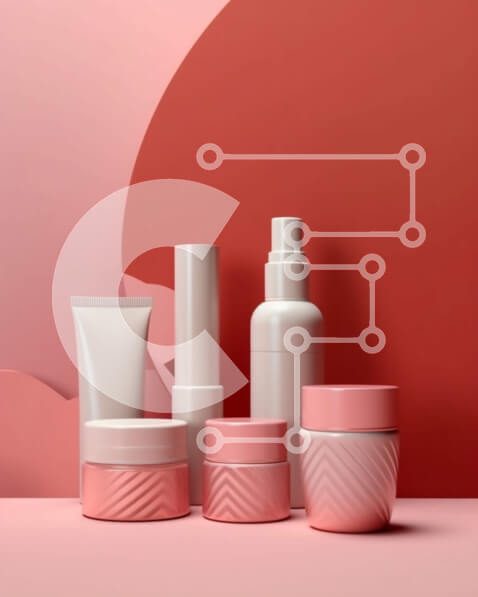 Intra Συλλεκτικό Ξύλινο Παζλ Plywood  4mm - Κομψά δοχεία καλλυντικών σε ροζ φόντο Σε Ξύλινο Κουτί - Διαστάσεις Puzzle: 10x10 cm – 25 κομμάτια