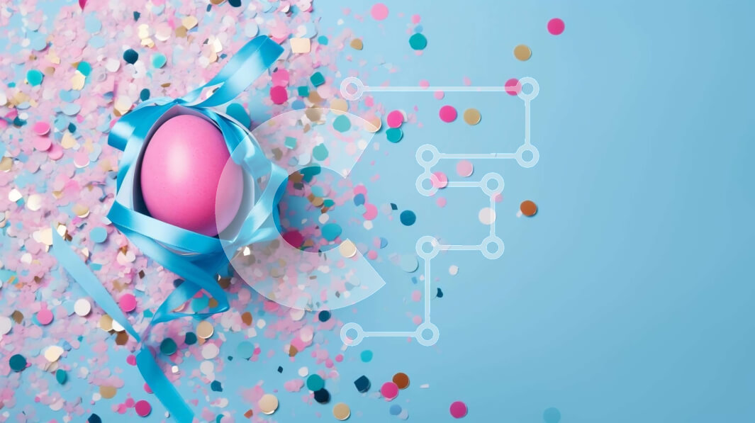 Intra Συλλεκτικό Ξύλινο Παζλ Plywood  4mm - Ροζ πασχαλινό αυγό με κορδέλα και κομφετί σε μπλε φόντο Σε Ξύλινο Κουτί - Διαστάσεις: 10x10 cm – 25 κομμάτια