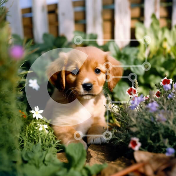 Intra Συλλεκτικό Ξύλινο Παζλ Plywood  4mm - Χαριτωμένη εικόνα ενός καφέ κουταβιού σε έναν κήπο με λουλούδια Σε Ξύλινο Κουτί - Διαστάσεις: 10x10 cm – 25 κομμάτια