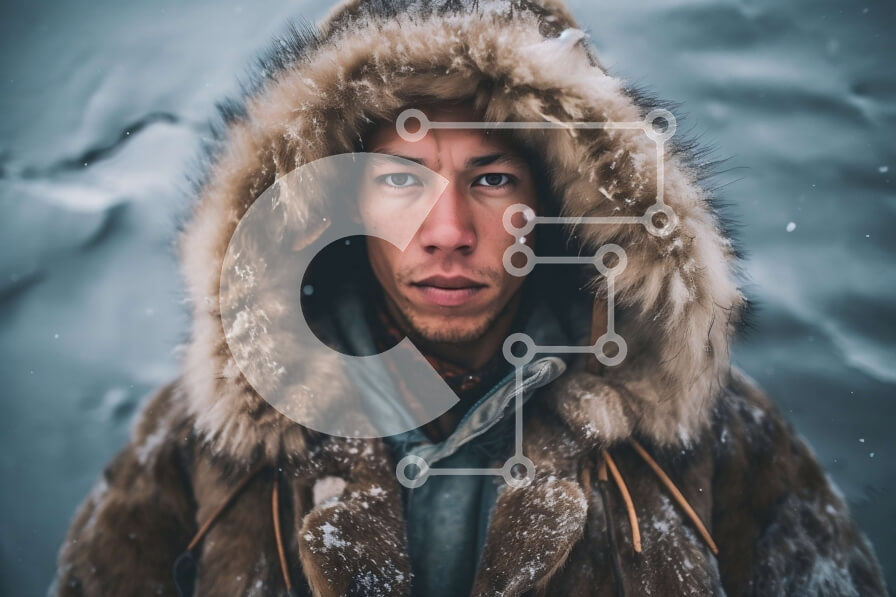 Intra Συλλεκτικό Ξύλινο Παζλ Plywood  4mm - Άνδρας με γούνινο πάρκο που στέκεται στο χιονισμένο τοπίο Σε Ξύλινο Κουτί - Διαστάσεις Puzzle: 10x10 cm – 25 κομμάτια