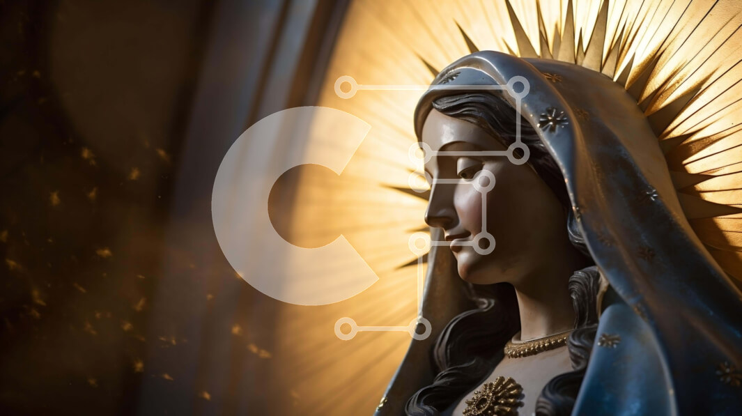 Intra Συλλεκτικό Ξύλινο Παζλ Plywood  4mm - Άγαλμα της Παναγίας μπροστά από τον περίτεχνα διακοσμημένο βωμό Σε Ξύλινο Κουτί - Διαστάσεις Puzzle: 10x10 cm – 25 κομμάτια