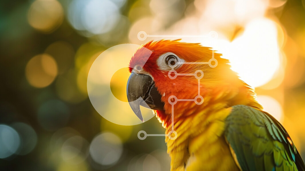 Σετ των 2 Intra Συλλεκτικό Ξύλινο Παζλ Plywood  4mm - Πολύχρωμος παπαγάλος σκαρφαλωμένος και λασπωμένος στον ήλιο Σε Ξύλινο Κουτί - Διαστάσεις: 10x10 cm – 25 κομμάτια