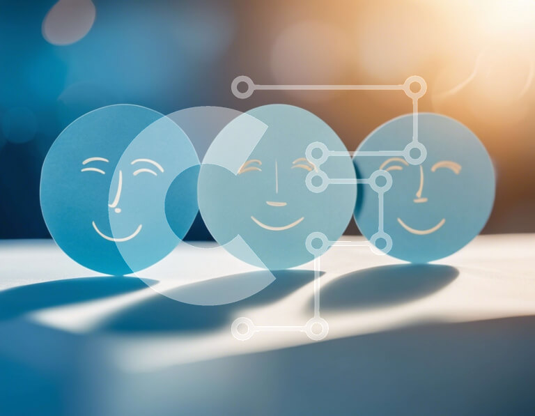 Intra Συλλεκτικό Ξύλινο Παζλ Plywood  4mm - Σειρά από χαμογελαστά μπλε χάρτινα κοψίματα προσώπου Σε Ξύλινο Κουτί - Διαστάσεις Puzzle: 10x10 cm – 25 κομμάτια