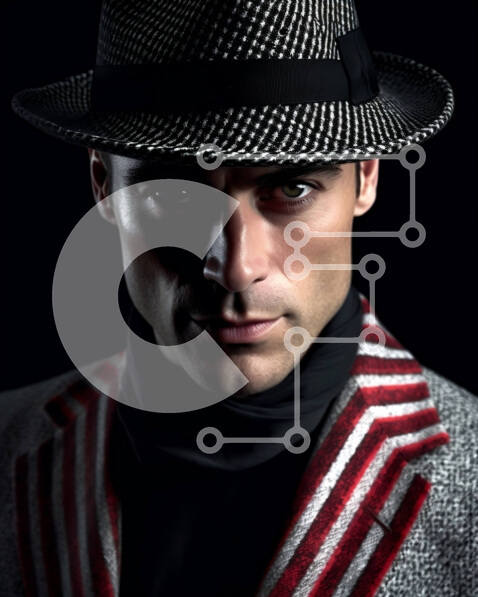 Intra Συλλεκτικό Ξύλινο Παζλ Plywood  4mm - Κομψός άντρας με καπέλο Fedora και ριγέ πουκάμισο Σε Ξύλινο Κουτί - Διαστάσεις Puzzle: 10x10 cm – 25 κομμάτια