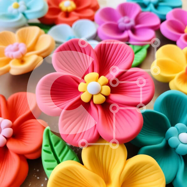 Intra Συλλεκτικό Ξύλινο Παζλ Plywood  4mm - Πολύχρωμα πλαστικά λουλούδια σε κύκλο στο τραπέζι Σε Ξύλινο Κουτί - Διαστάσεις: 10x10 cm – 25 κομμάτια