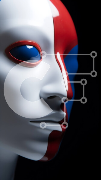 Intra Συλλεκτικό Ξύλινο Παζλ Plywood  4mm - Κοντινό πλάνο του προσώπου του μανεκέν με τα χρώματα της γαλλικής σημαίας Σε Ξύλινο Κουτί - Διαστάσεις Puzzle: 10x10 cm – 25 κομμάτια