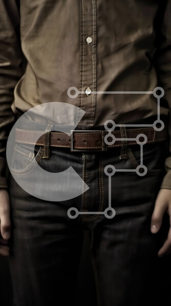 Intra Συλλεκτικό Ξύλινο Παζλ Plywood  4mm - Κομψός άνδρας με καφέ δερμάτινη ζώνη και πουκάμισο με γυρισμένα μανίκια Σε Ξύλινο Κουτί - Διαστάσεις Puzzle: 10x10 cm – 25 κομμάτια