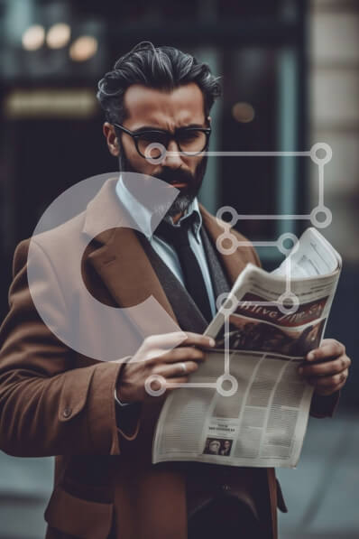 Intra Συλλεκτικό Ξύλινο Παζλ Plywood  4mm - Άνδρας με καφέ παλτό που διαβάζει την εφημερίδα στο δρόμο Σε Ξύλινο Κουτί - Διαστάσεις Puzzle: 10x10 cm – 25 κομμάτια