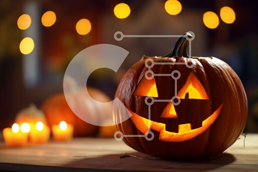 Intra Συλλεκτικό Ξύλινο Παζλ Plywood  4mm - Αναμμένη κολοκύθα με κεριά γύρω από το Halloween Σε Ξύλινο Κουτί - Διαστάσεις Puzzle: 10x10 cm – 25 κομμάτια