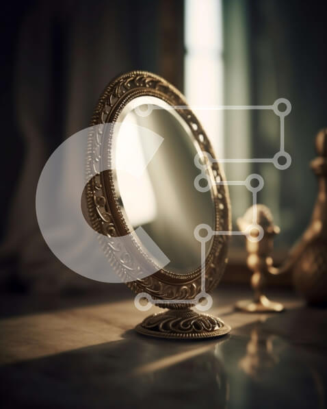 Intra Συλλεκτικό Ξύλινο Παζλ Plywood  4mm - Όμορφη εικόνα ενός καθρέφτη με χρυσό πλαίσιο και η αντανάκλαση μιας γυναίκας Σε Ξύλινο Κουτί - Διαστάσεις Puzzle: 10x10 cm – 25 κομμάτια