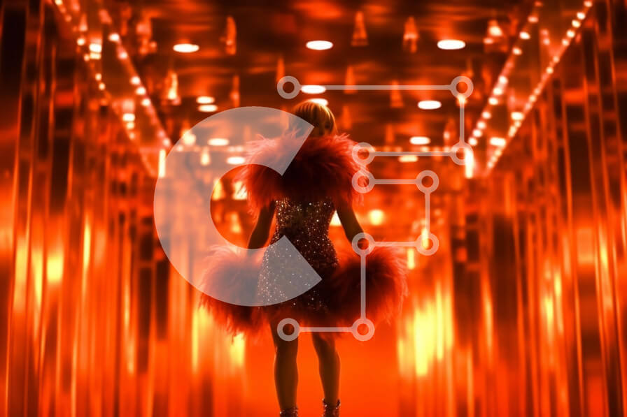 Intra Συλλεκτικό Ξύλινο Παζλ Plywood  4mm - Κομψή γυναίκα που περιμένει στο διάδρομο με καθρέφτες και μαρμάρινο πάτωμα Σε Ξύλινο Κουτί - Διαστάσεις Puzzle: 10x10 cm – 25 κομμάτια