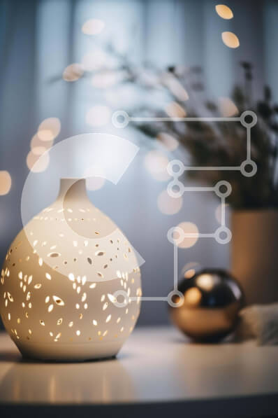 Intra Συλλεκτικό Ξύλινο Παζλ Plywood  4mm - Λευκό βάζο διαχύτη αρωματοθεραπείας σε τραπέζι με φυτά σε γλάστρες Σε Ξύλινο Κουτί - Διαστάσεις Puzzle: 10x10 cm – 25 κομμάτια