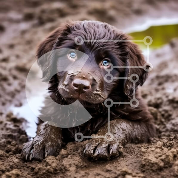 Intra Συλλεκτικό Ξύλινο Παζλ Plywood  4mm - Χαριτωμένη φωτογραφία ενός κουταβιού Brown Labrador Retriever που παίζει στη λάσπη Σε Ξύλινο Κουτί - Διαστάσεις: 10x10 cm – 25 κομμάτια