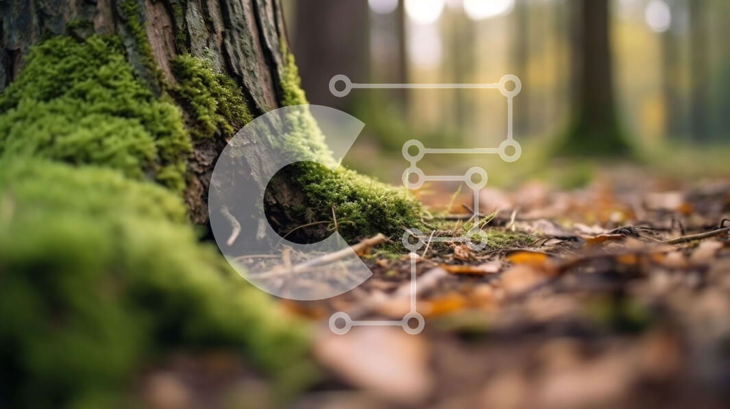 Intra Συλλεκτικό Ξύλινο Παζλ Plywood  4mm - Κοντινή όψη ενός κορμού δέντρου με βρύα σε ένα δάσος Σε Ξύλινο Κουτί - Διαστάσεις: 10x10 cm – 25 κομμάτια