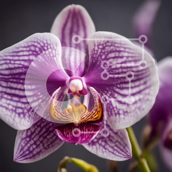 Intra Συλλεκτικό Ξύλινο Παζλ Plywood  4mm - Κοντινό πλάνο μωβ και λευκό λουλούδι ορχιδέας Σε Ξύλινο Κουτί - Διαστάσεις: 10x10 cm – 25 κομμάτια