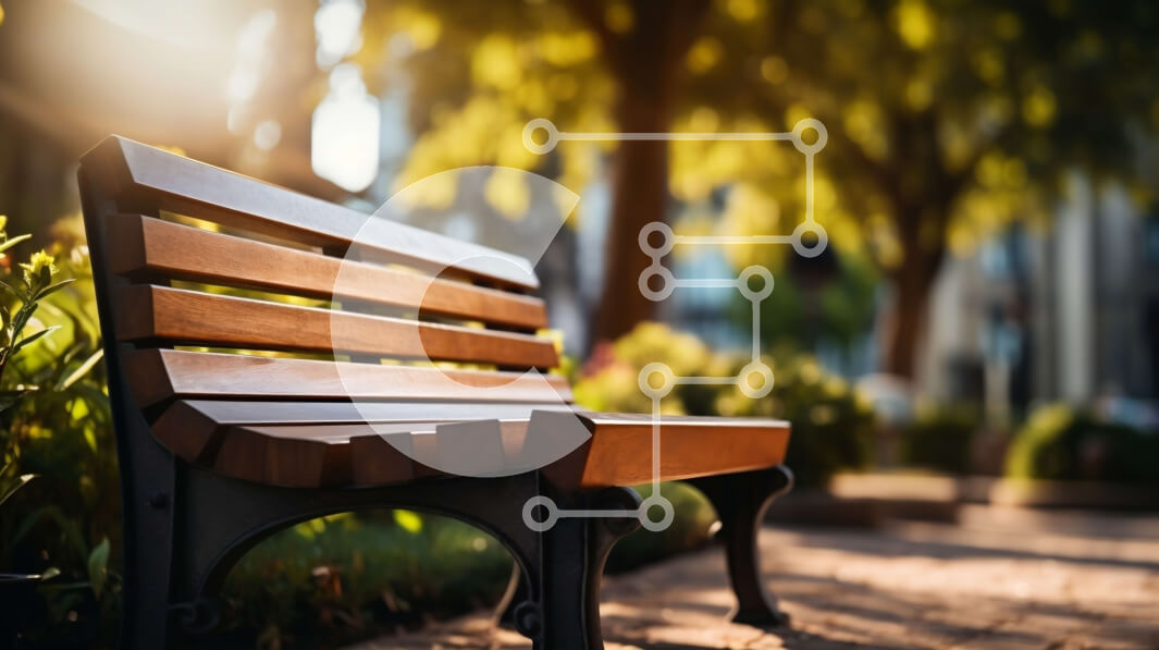 Intra Συλλεκτικό Ξύλινο Παζλ Plywood  4mm - Ξύλινος πάγκος σε ένα πεζοδρόμιο της πόλης με πράσινο Σε Ξύλινο Κουτί - Διαστάσεις Puzzle: 10x10 cm – 25 κομμάτια