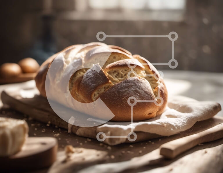 Σετ των 2 Intra Συλλεκτικό Ξύλινο Παζλ Plywood  4mm - Φρεσκοψημένο ψωμί σε ξύλο κοπής με αλεύρι και μαχαίρι Σε Ξύλινο Κουτί - Διαστάσεις: 10x10 cm – 25 κομμάτια