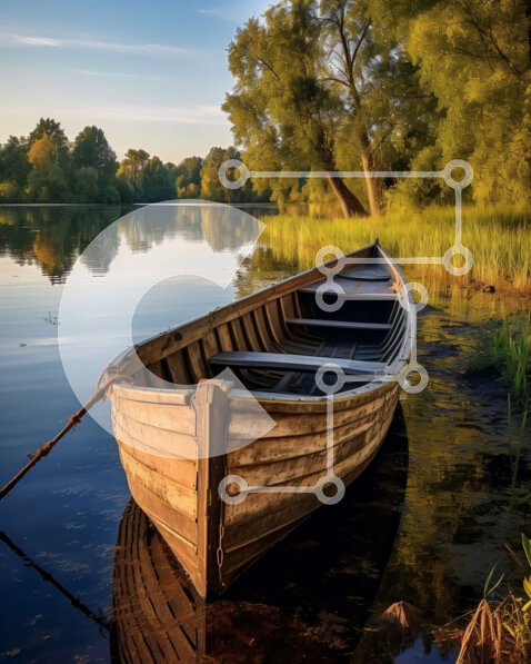 Σετ των 2 Intra Συλλεκτικό Ξύλινο Παζλ Plywood  4mm - Όμορφη εικόνα ενός ξύλινου σκάφους σε μια ήρεμη λίμνη Σε Ξύλινο Κουτί - Διαστάσεις: 10x10 cm – 25 κομμάτια