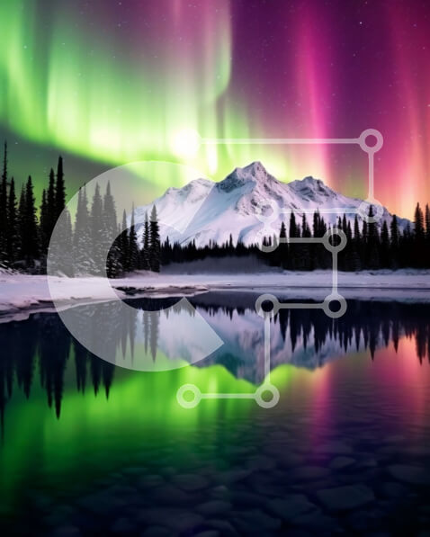 Intra Συλλεκτικό Ξύλινο Παζλ Plywood  4mm - Εκπληκτική εικόνα της Aurora Borealis πάνω από τα χιονισμένα βουνά Σε Ξύλινο Κουτί - Διαστάσεις: 10x10 cm – 25 κομμάτια