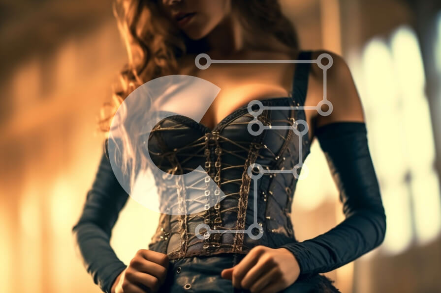 Intra Συλλεκτικό Ξύλινο Παζλ Plywood  4mm - Σαγηνευτική γυναίκα με μαύρο κορσέ και γάντια Σε Ξύλινο Κουτί - Διαστάσεις Puzzle: 10x10 cm – 25 κομμάτια