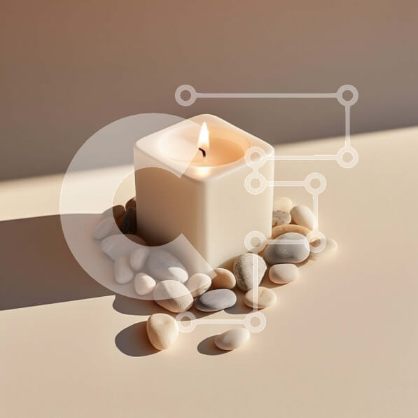 Intra Συλλεκτικό Ξύλινο Παζλ Plywood  4mm - Όμορφη εικόνα ενός λευκού κεριού με βότσαλα σε μια λευκή επιφάνεια Σε Ξύλινο Κουτί - Διαστάσεις: 10x10 cm – 25 κομμάτια