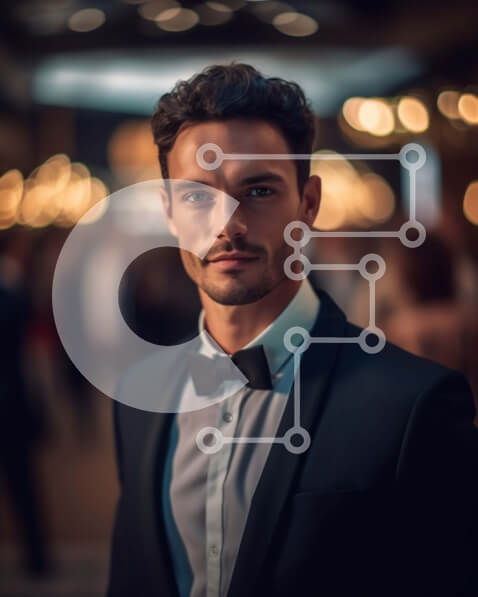 Intra Συλλεκτικό Ξύλινο Παζλ Plywood  4mm - Σοβαρό πορτρέτο ενός άνδρα με μαύρο σμόκιν και παπιγιόν Σε Ξύλινο Κουτί - Διαστάσεις Puzzle: 10x10 cm – 25 κομμάτια