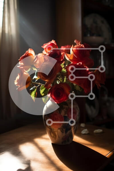 Σετ των 2 Intra Συλλεκτικό Ξύλινο Παζλ Plywood  4mm - Όμορφη εικόνα με κόκκινα τριαντάφυλλα σε ένα ξύλινο τραπέζι Σε Ξύλινο Κουτί - Διαστάσεις: 10x10 cm – 25 κομμάτια